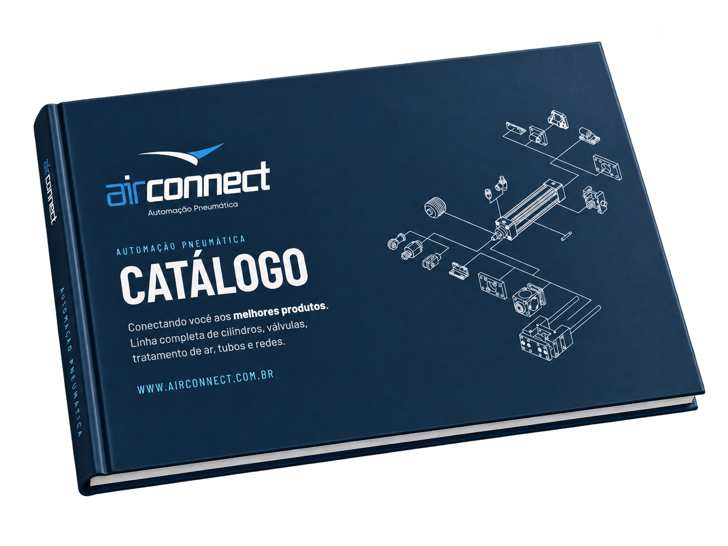 Mockup do catálogo de automação pneumática Air Connect