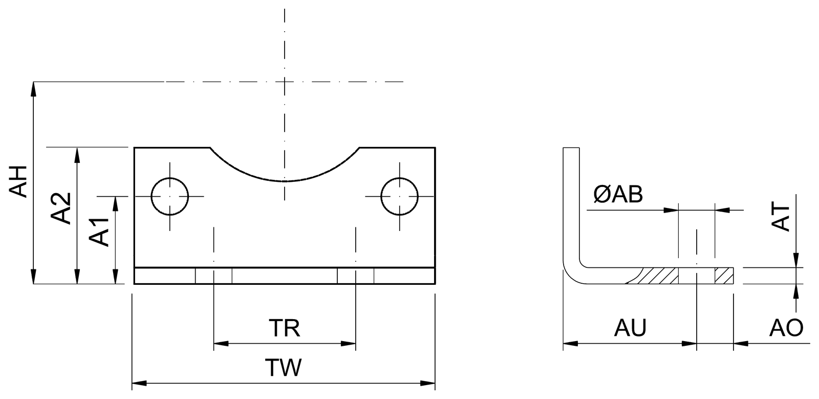 Desenho técnico da família de Suporte com pés
