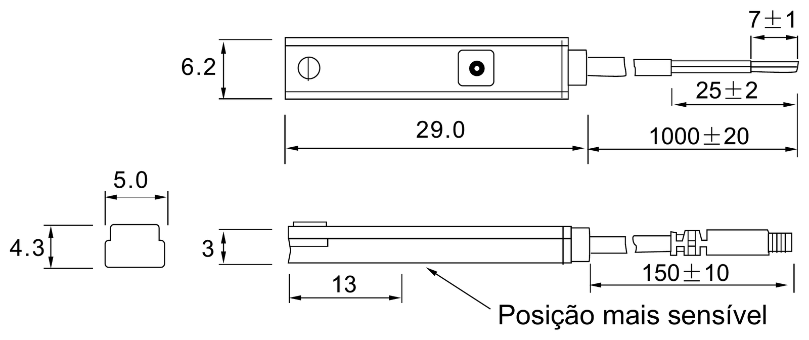 Desenho técnico da família de Sensor magnético