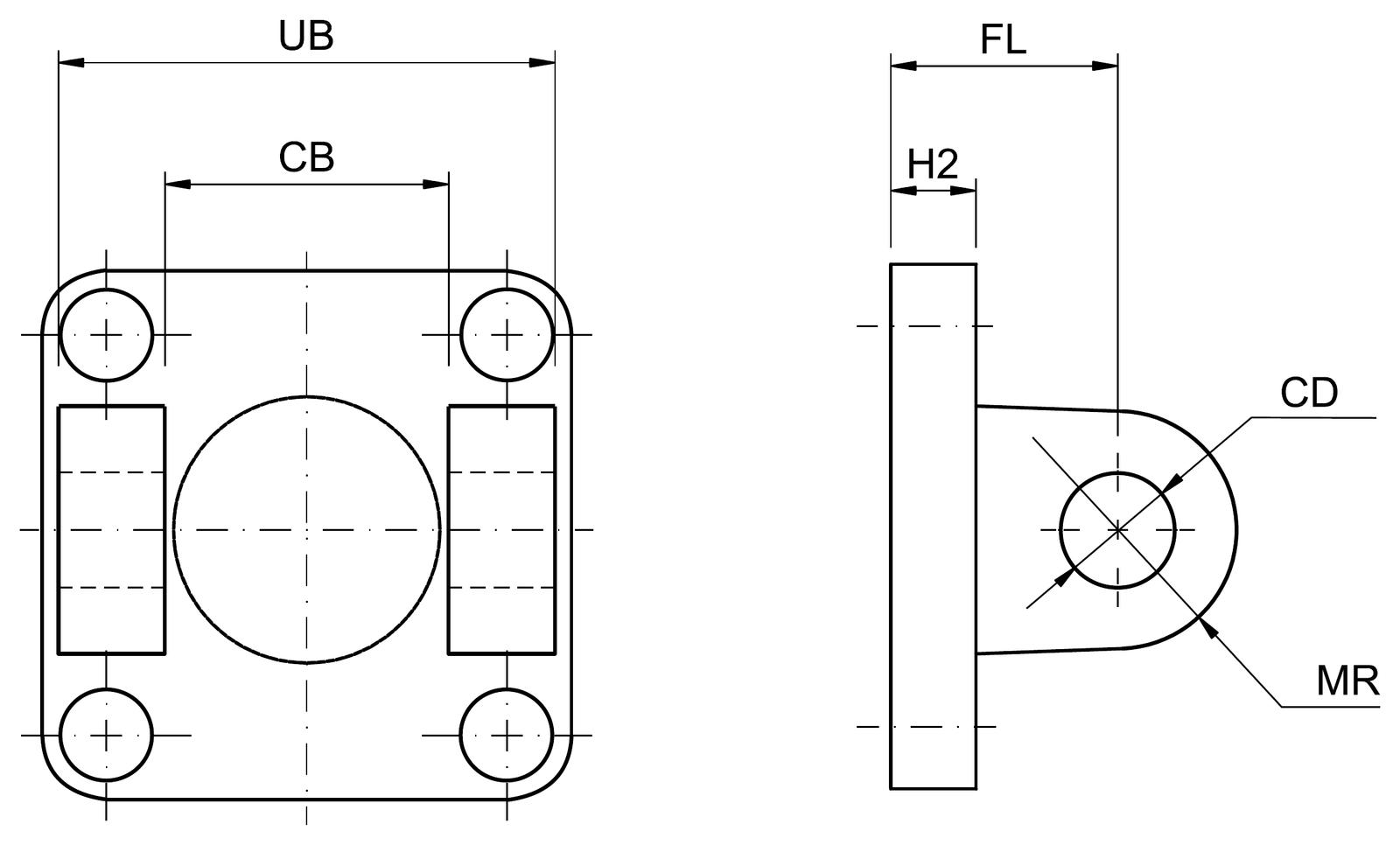 Desenho técnico da família de Garfo traseiro