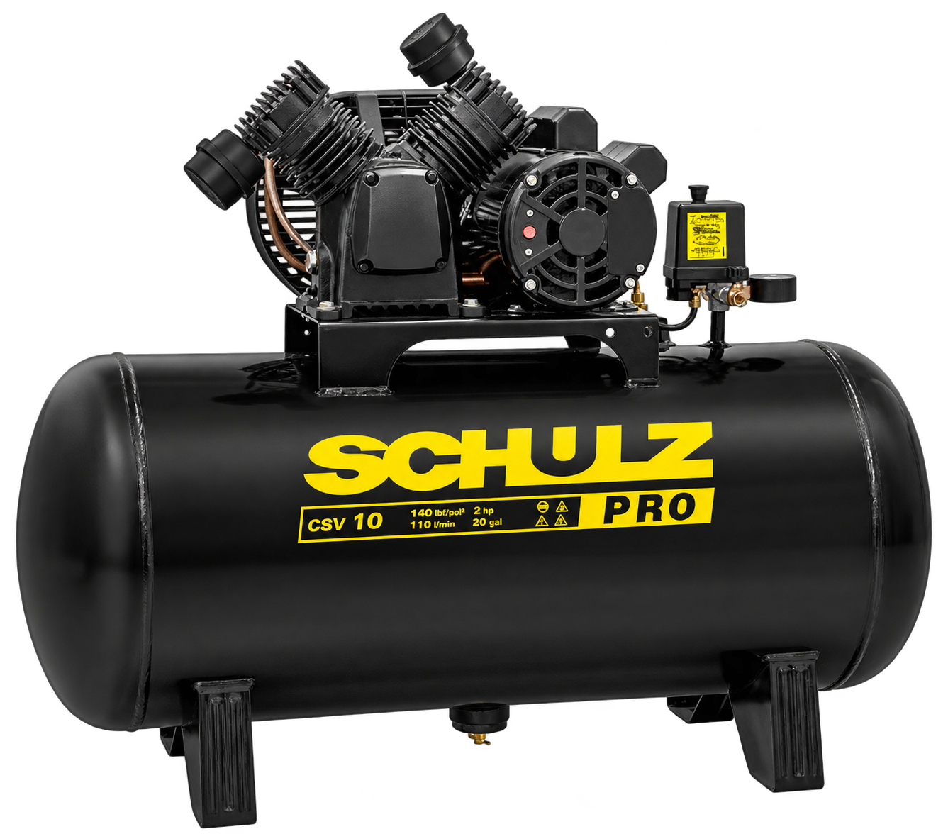 Compressor de ar Schulz com reservatório preto e conjunto de compressão